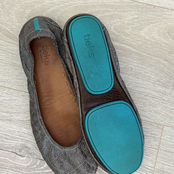 Tieks Embossed Croc Gray Leather Ballet Shoes Flats Size 10 Staple Piece Classic - Picture 5 of 6